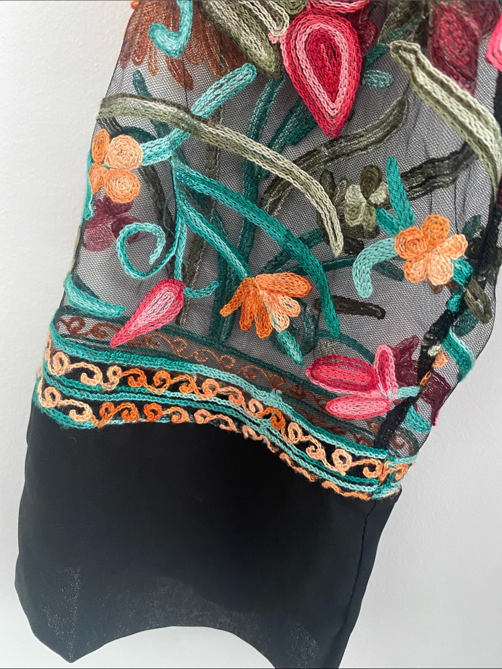 NWT Liv Los Angeles Sheer Black Floral Mesh Sheer Kimono Longline Duster LARGE - Picture 6 of 7